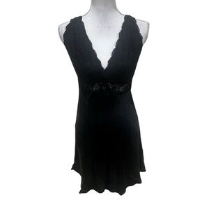 Nk Imode Black v neck Lace silk Chemise nightgown adjustable straps size large